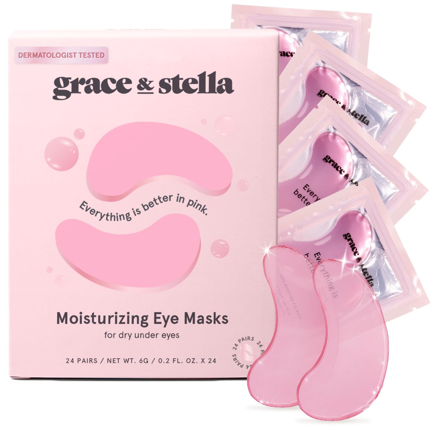 Award Winning under Eye Mask (Pink, 24 Pairs) Reduce Dark Circles, Puffy Eyes, Undereye Bags, Wrinkles - Gel under Eye Patches - Birthday Gifts for Women - Vegan Cruelty-Free Self Care