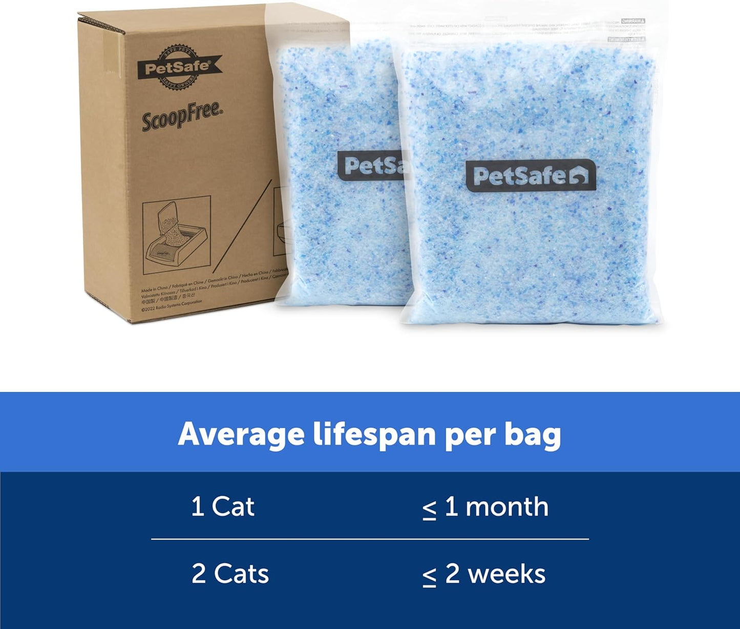 Scoopfree Premium Blue Non-Clumping Crystal Cat Litter, Lightly Scented Litter – Superior Odor Control – Low Tracking for Less Mess – Lasts up to 1 Month, 8.6 Lbs Total (2 Pack of 4.3 Lb Bags)