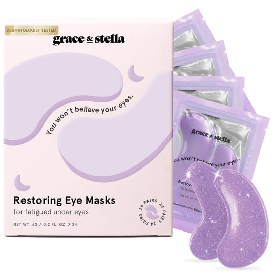 Purple Eye Treatment Gels - Dermatologist Tested - under Eye Masks with Retinol - Restoring under Eye Patches for Puffy Eyes and Dark Circles - Vegan, Cruelty-Free, 24 Pairs