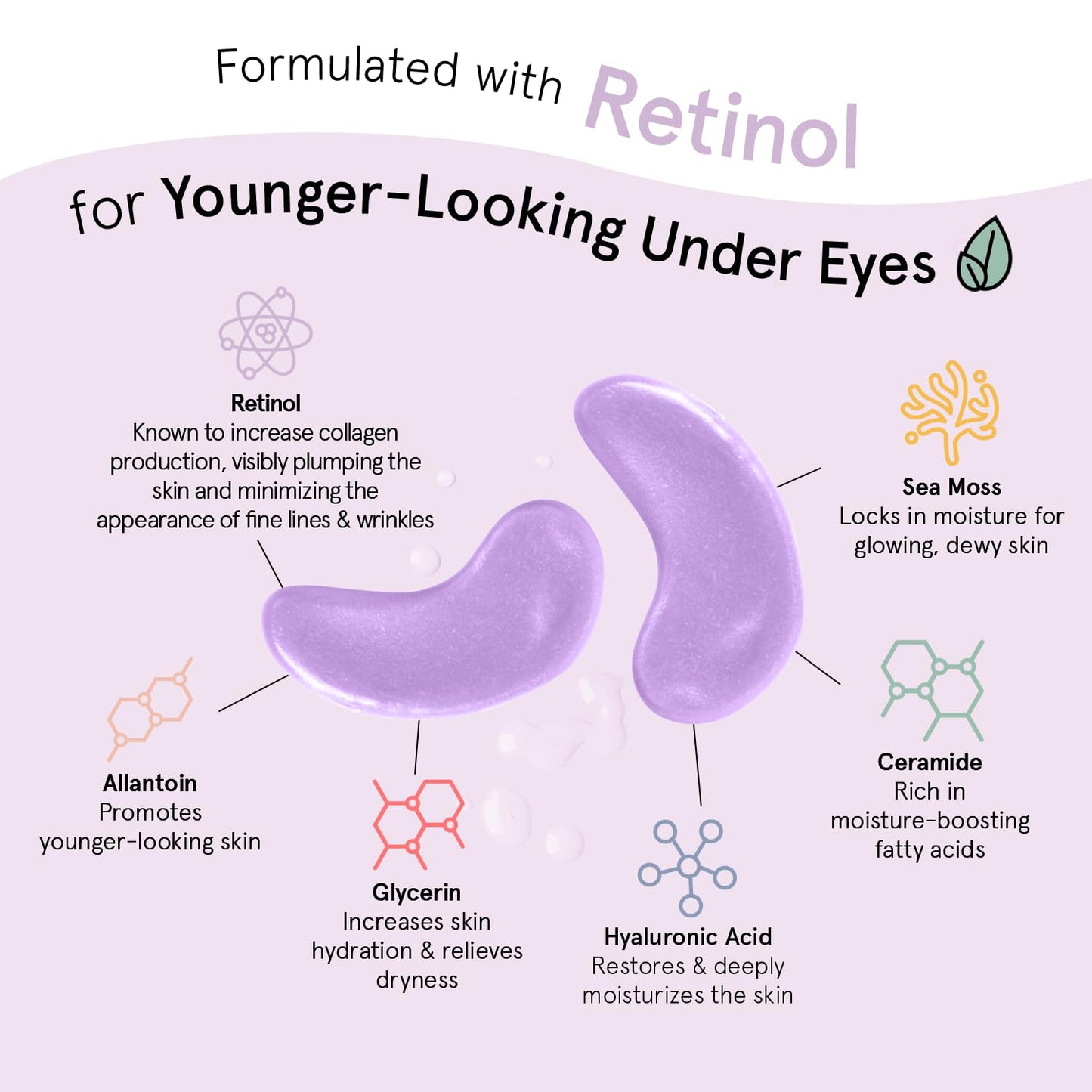 Purple Eye Treatment Gels - Dermatologist Tested - under Eye Masks with Retinol - Restoring under Eye Patches for Puffy Eyes and Dark Circles - Vegan, Cruelty-Free, 24 Pairs