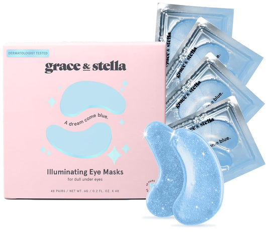 Award Winning under Eye Mask (Blue, 48 Pairs) Reduce Dark Circles, Puffy Eyes, Undereye Bags, Wrinkles - Gel under Eye Patches - Gifts for Sister - Vegan Cruelty-Free Self Care