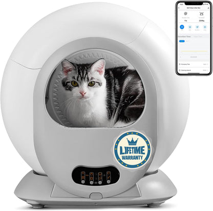 Self Cleaning Cat Litter Box, Scoop Free Automatic Cat Litter Box Extra Large Litter Box for Multiple Cats, Odor Removal anti Pinch Kitty Litter Box, APP Control